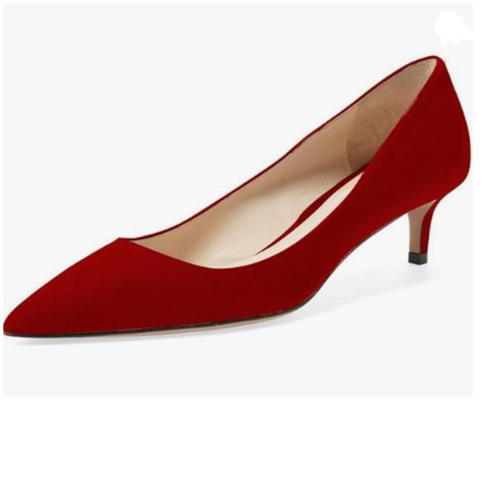 YDN Red Kitten Heeled Pumps Pointed Toe Dress Shoes for Office Lady Soft Suede